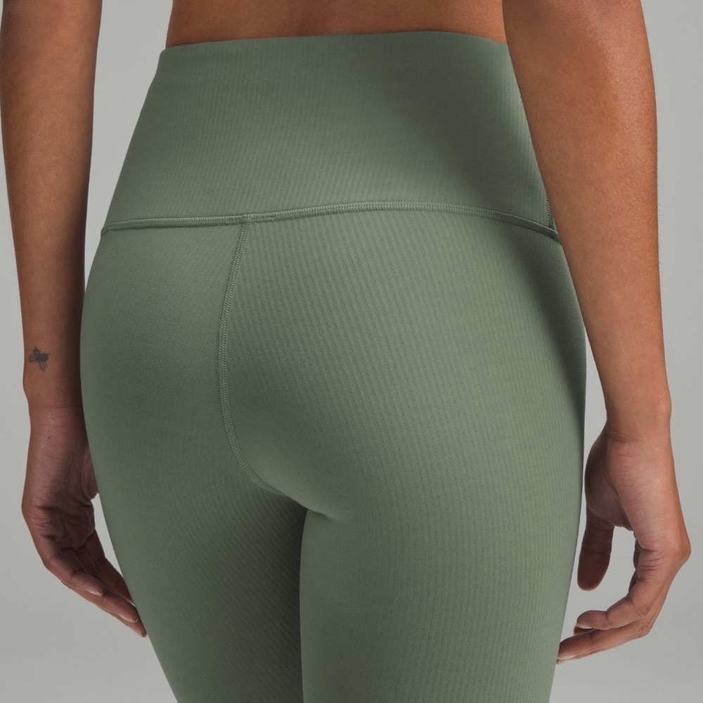Lululemon Wunder Train Ribbed High Rise Tight Leggings Grey Eucalyptus 12 14 NWT - Picture 3 of 12